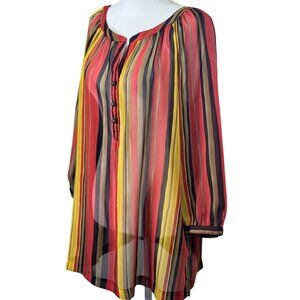 Jones New York Sport Size XL Women Sheer Multicolor Striped Blouse